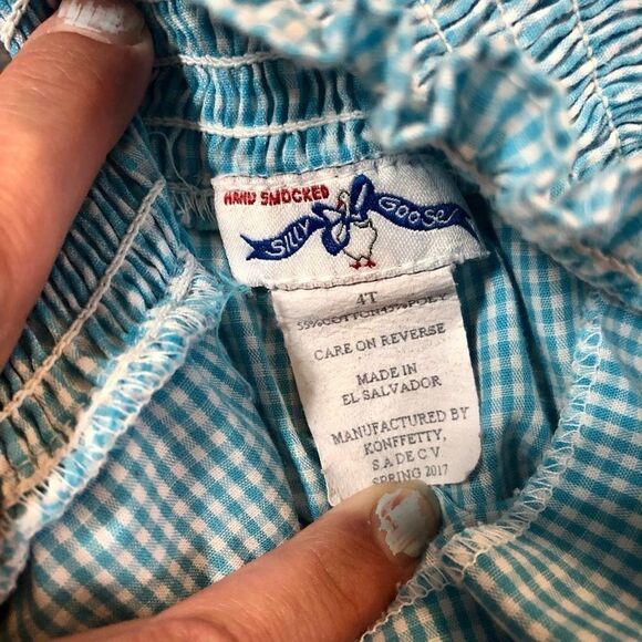 Silly Goose Flamingo Blue Checkered Smock size 4T - Picture 6 of 7